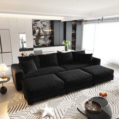 Kumasinova Corduroy Cloud Sofa with Cushions, Convertible Sofa Lounge Chair, Plush Modern 4-Seat Sofa, Easy Assembly, Couches for Living Room