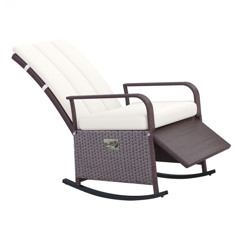 Outsunny Outdoor Rattan Wicker Rocking Chair Patio Recliner with Soft Cushion, Adjustable Footrest, Max. 135 Degree Backrest, 1 of 9