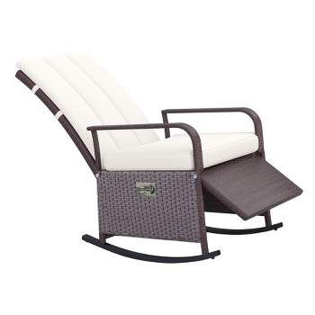 Outsunny Outdoor Rattan Wicker Rocking Chair Patio Recliner with Soft Cushion, Adjustable Footrest, Max. 135 Degree Backrest