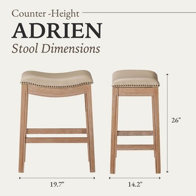 Weathered Oak Backless Saddle Barstool with Vegan Leather Seat