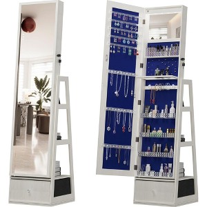 QingMoon 360° Swivel Full Length Mirror, with Lockable Standing Jewelry Cabinet Organizer for Bedroom, Cloakroom and Living Room - 1 of 4