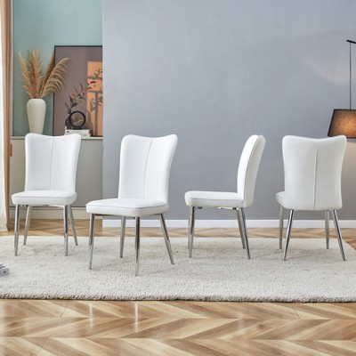 FONTOI 4PCS Modern Minimalist Dining Chairs with Seat Cushion&Curved Backrest for Family, Restaurants, Coffee Shops, White&Silver, 17.3"*35"*17.7"