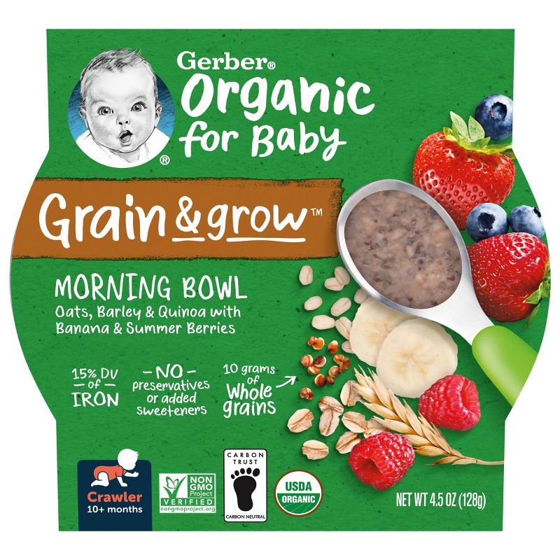 Gerber Organic Grain &#38; Grow Morning Bowl Oats Barley and Red Quinoa with Banana &#38; Summer Berries - 4.5oz, 1 of 11
