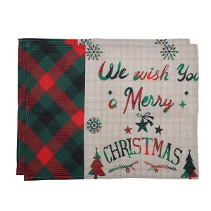Unique Bargains Christmas Place Mats Linen Red Green Beige White 13"x17.7" 2 Pcs - 1 of 4