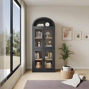 Garvee Arched Farmhouse Bookshelf with Doors 15.83in Depth L-Shaped Heavy Duty Wooden Bookcase, Black - 1 of 4