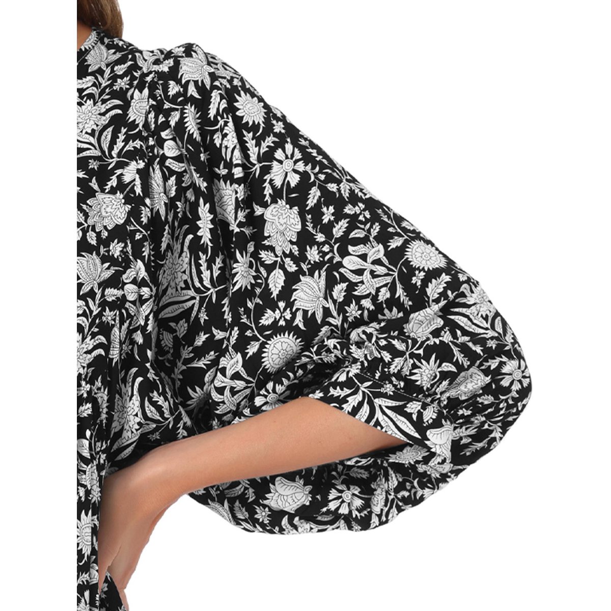 Женские платья INSPIRE CHIC Women's Floral V Neck 3/4 Sleeve Casual Mini Flare Dress Black Small — фото 5