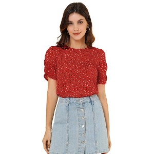 INSPIRE CHIC Women's Floral Summer Crew Neck Casual Shirred Short Sleeve Blouse - 1 of 4