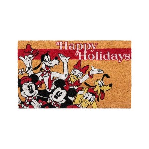 Disney 1'5"x2'5" Mickey and Friends Happy Holidays Coir Doormat Natural: Christmas Indoor Outdoor Medium Pile Rug - 1 of 4