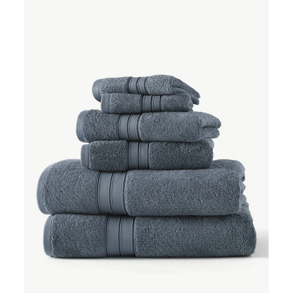 Photos - Towel 6pc Liam Washcloth Set Sapphire - Blue Loom