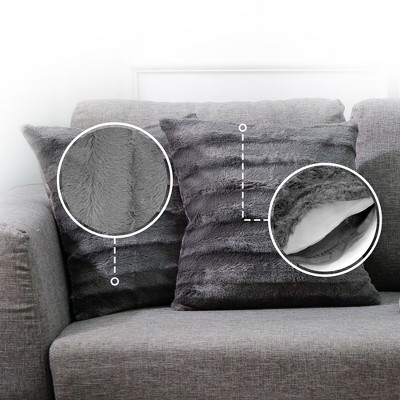 Luxurious Gray Faux Fur Throw Pillow Set - 16" x 16"