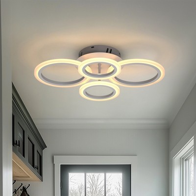 DORESshop 17 in. 4-Light LED Flush Mount Ceiling Light, White Ring Dimmable Lighting Fixture for Kitchen, Bedroom, Living Room