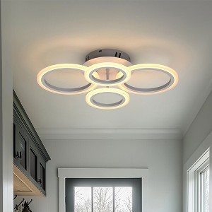 DORESshop 17 in. 4-Light LED Flush Mount Ceiling Light, White Ring Dimmable Lighting Fixture for Kitchen, Bedroom, Living Room - 1 of 4