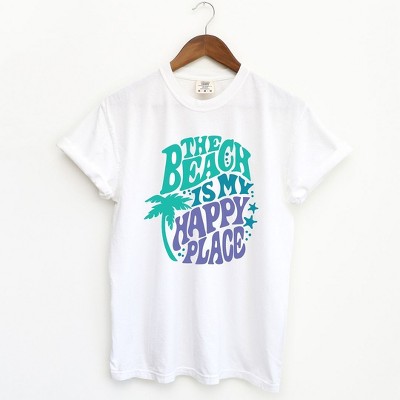 Simply Sage Market Women's The Beach Is My Happy Place Retro Short Sleeve Garment Dyed Tee