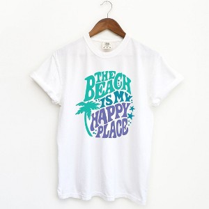 Simply Sage Market Women's The Beach Is My Happy Place Retro Short Sleeve Garment Dyed Tee - 1 of 2