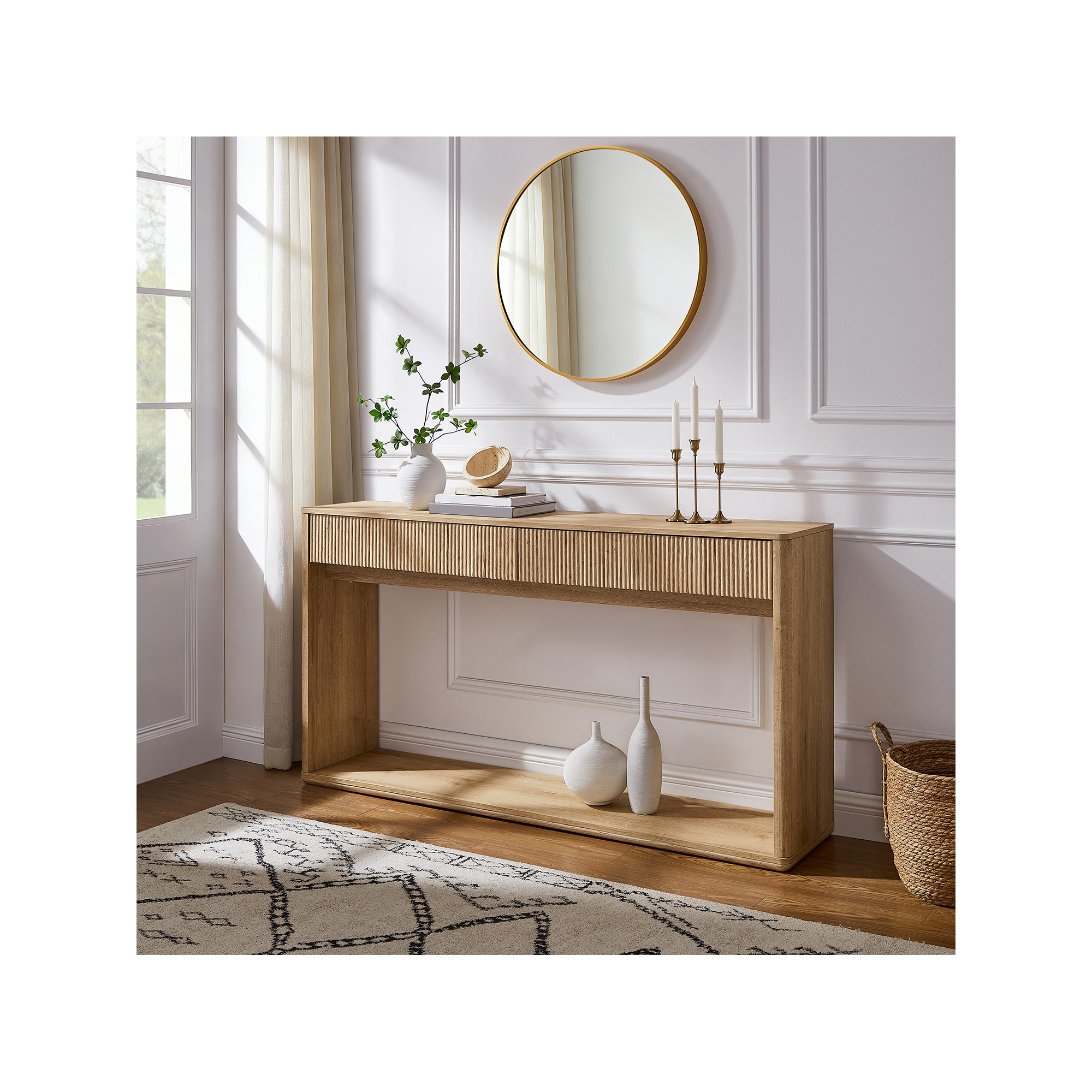 63" Console Tables for Entryway, Modern Entryway Table With 2 Drawers, Entryway Tables for Living Room, Bedroom, Natural