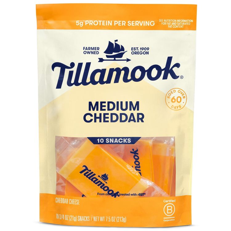 Tillamook Medium Cheddar Cheese Snack Portions - 7.5oz/10ct, 1 of 9