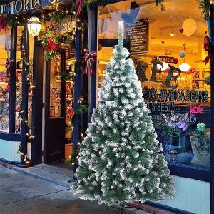 Snow Flocked Christmas Tree, 7FT Artificial Christmas Tree, Artificial Pine Tree Holiday Décor w/Dense Branches, Easy Assembly, Metal Base - 1 of 4