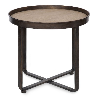 Zabel 24" Round Natural Wood and Metal End Table