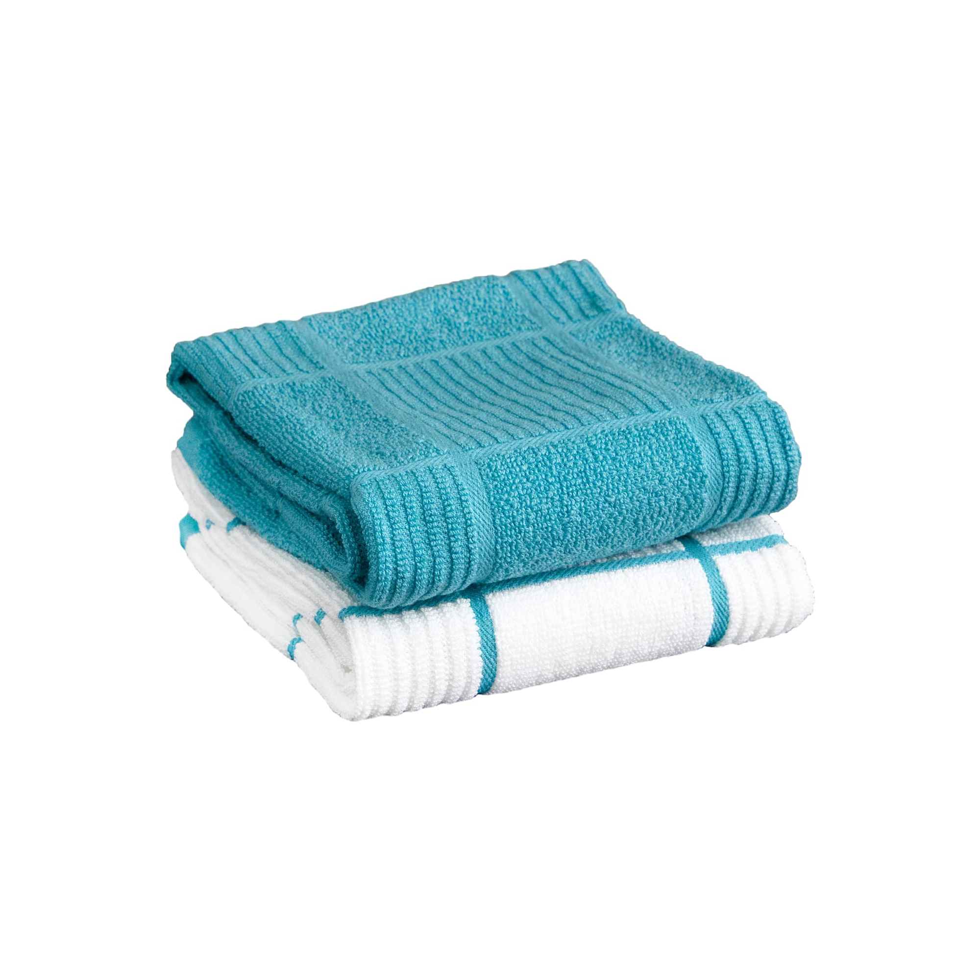 T-fal Solid and Check Parquet Kitchen Towels Two Pack Breeze