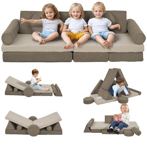 BABYYER Modular Kids Play Couch, 12 Pcs Child Sectional Sofa with Washable Cover, Creative Playroom Furniture for Boys and Girls - 1 of 4
