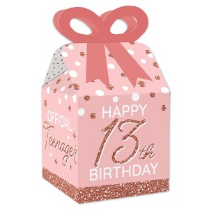 Big Dot of Happiness 13th Pink Rose Gold Birthday - Square Favor Gift Boxes - Happy Birthday Party Bow Boxes - Set of 12 - 1 of 4
