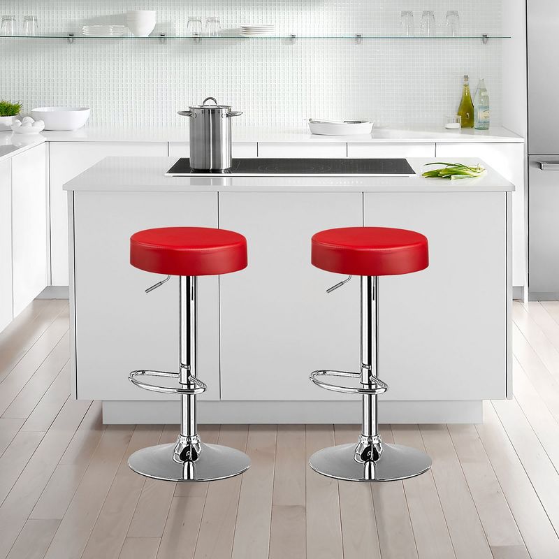 Costway Set of 2 Round Bar Stool Adjustable Swivel Pub Chair w/ Footrest White\Red\Black, 3 of 11