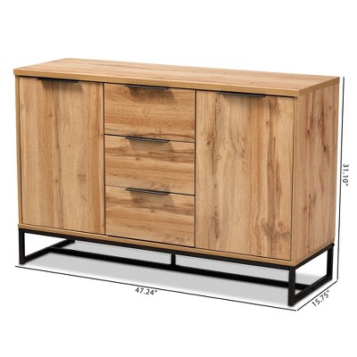 Reid Oak and Black Metal 3-Drawer Sideboard Buffet