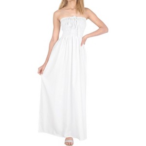 LA LEELA Women's House Daily Routine Evening Wear Solid Smocked Top Maxi Slit Dress Casual Strapless Tube Dresses for Women - 1 of 3