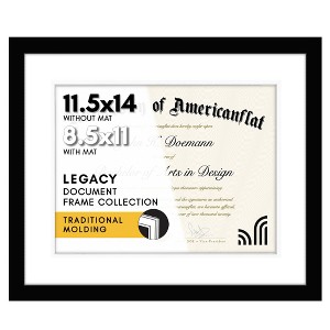 Americanflat 11.5x14 Diploma Frame with Shatter-Resistant Glass, Use as 8.5x11 Frame with Mat or 11.5x14 Frame Without Mat, Legacy Collection, Black - 1 of 4