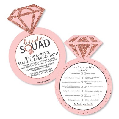 Big Dot of Happiness Bride Squad - Selfie Scavenger Hunt - Rose Gold Bridal Shower or Bachelorette Party Game - Set of 12