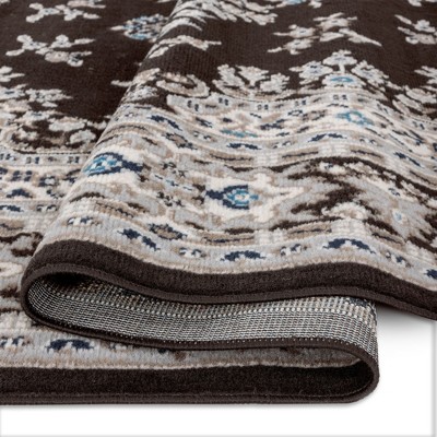 Brown and Ivory Traditional Medallion Area Rug, 7'9" x 10'8"