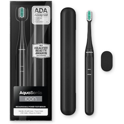 Aquasonic Icon ADA-Accepted Rechargeable Toothbrush | Magnetic Holder & Slim Travel Case | 2 Brushing Modes & Smart Timers | Modern & Convenient