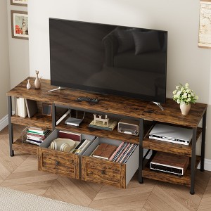 Industrial TV Stand with 2 Drawers, Entertainment Center, Rustic Media Console with Storage Shelves, Open Design - 1 of 4