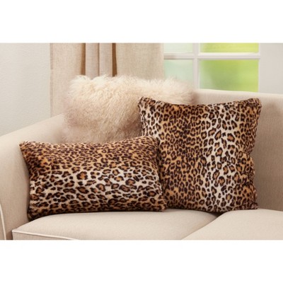 Brown Faux Fur Cheetah Print Square Throw Pillow