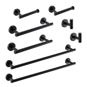 ChicFurnit Bathroom Towel Holder 8 Piece Stainless Steel Set Wall Mounted for Modern Bathroom Style, Black, 25.8"*9.8"*3.1" - 1 of 4