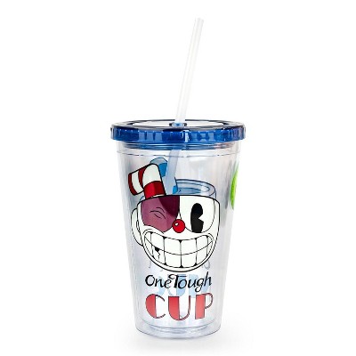 Just Funky Cuphead One Rough/Tough Cup 16oz Carnival Cup w/ Straw & Lid