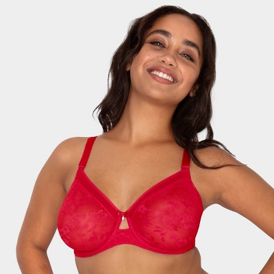 Curvy Couture Women's Plus Size No Show Lace Unlined Underwire Bra Diva Red  38c : Target