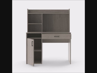 Silver Sycamore Wood Desk with Hutch and Drawer