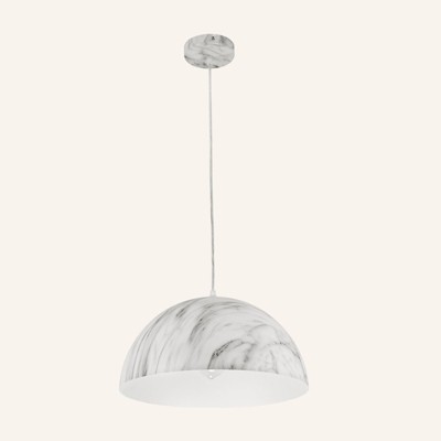 PAKOKULA 1-Light White Dome Pendant with Marble-Striped Metal Shade