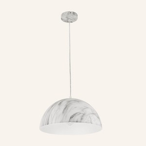 PAKOKULA 1-Light White Dome Pendant with Marble-Striped Metal Shade - 1 of 4