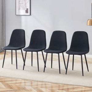 Modern Linen Fabric Upholstered Accent Chairs Set Of 4,Dining Chair with Metal Legs,Armless Dining Chair for Small Space Kitchen-Coolbibila - 1 of 4