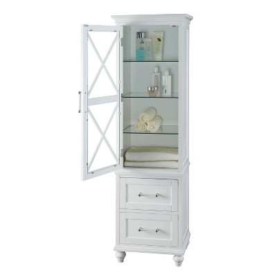 Blue Ridge 60" White Wooden Linen Tower with Adjustable Glass Shelves
