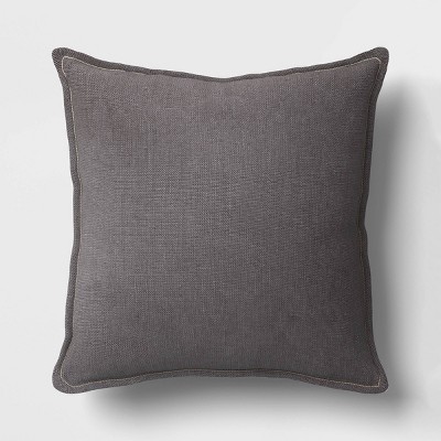 Square Linen Throw Pillow with Flange and Contrast Stitch Detail Gray - Threshold™