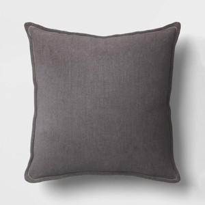 Square Linen Throw Pillow with Flange and Contrast Stitch Detail Gray - Threshold™ - 1 of 4