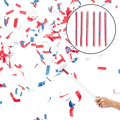Blue Panda 6 Pack Patriotic Confetti Wands Flick Flutter Sticks for 4th of July, Election Day Party Decorations