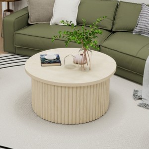 TiramisuBest Round Accent Coffee Table, Modern Side & End Table for Living Room or Apartment,Natural - 1 of 4