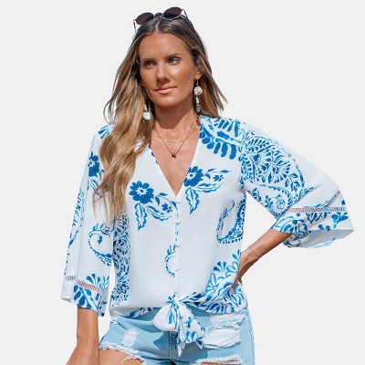 Women's Bohemian Floral Print Beach Blouse - Cupshe