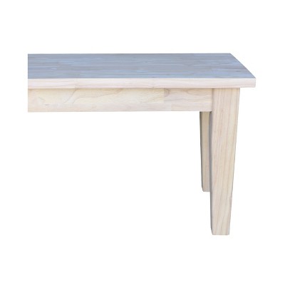 72" White Wood Shaker Style Bench with Tapered Legs