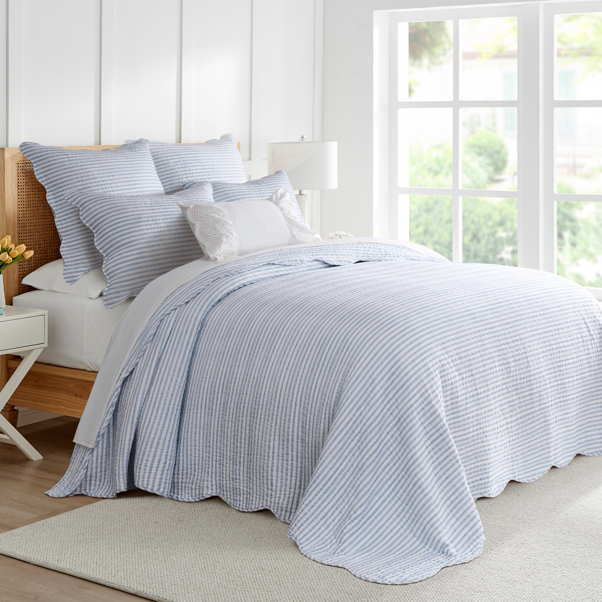Martha Stripe Blue Queen Bedspread Set - Levtex Home