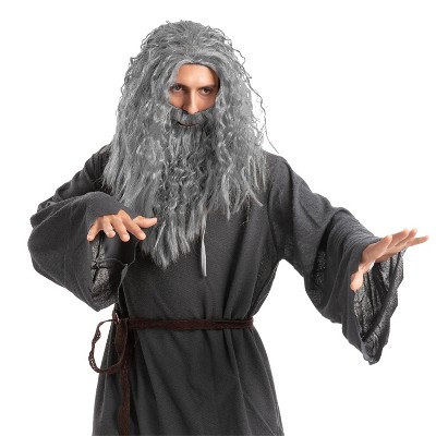 Joyfy Men's Grey Wizard Wig With Beard Halloween Wig for Adults Cosplay Party Accessories